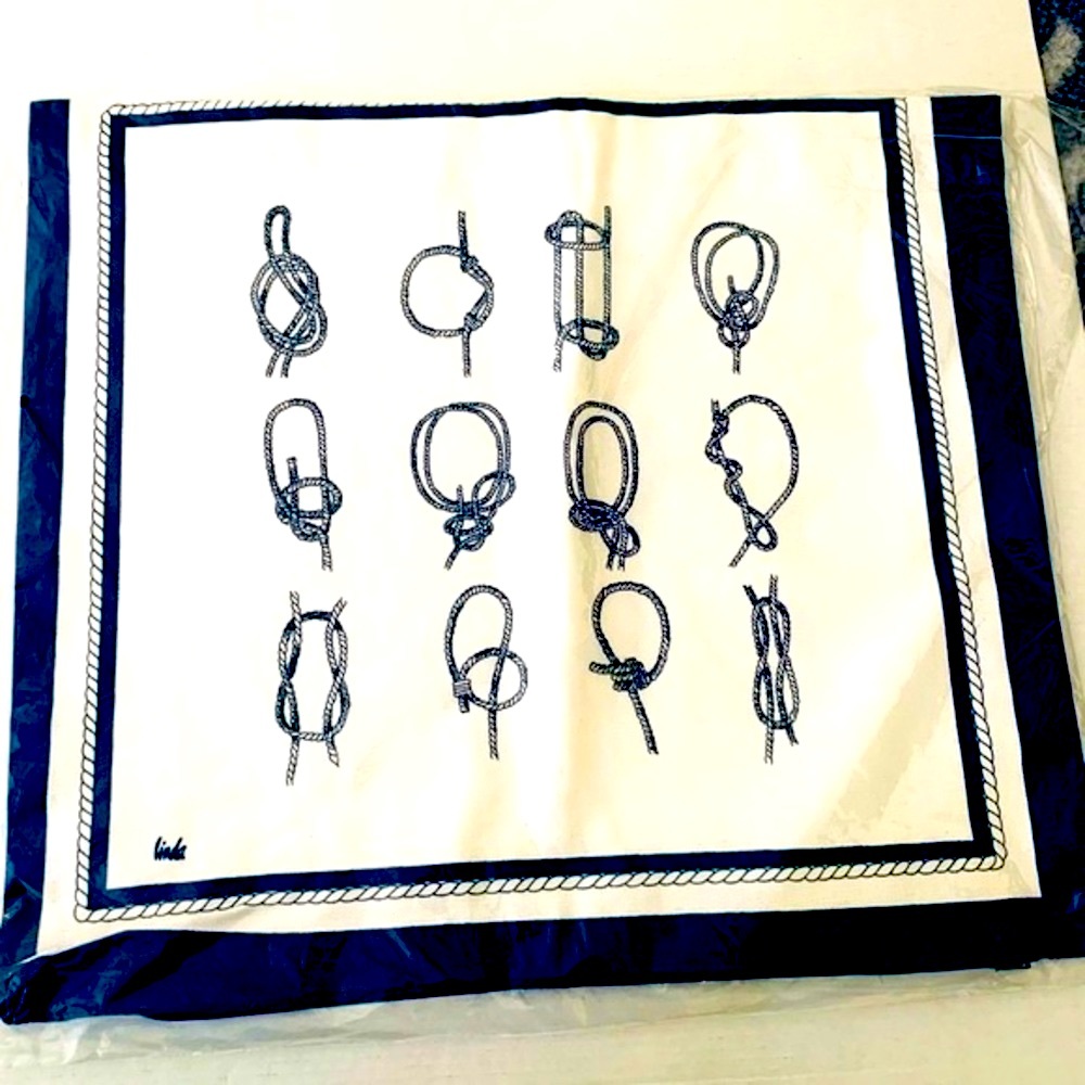 Marine style white organic cotton pillow case wnavy blue sailor knots pattern